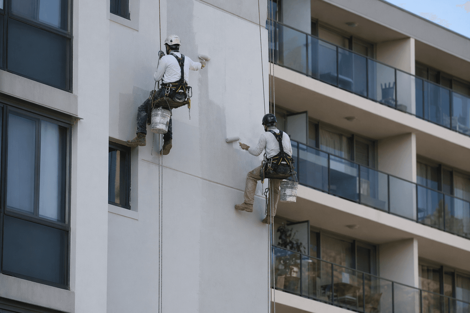 Occupied apartment facade repainting