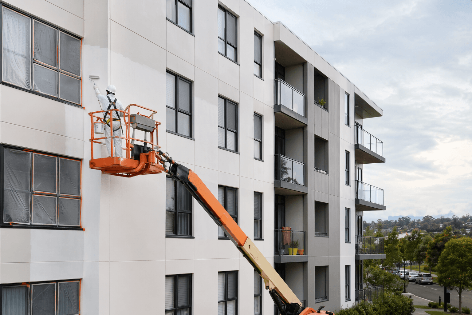 Boom-lift exterior repainting